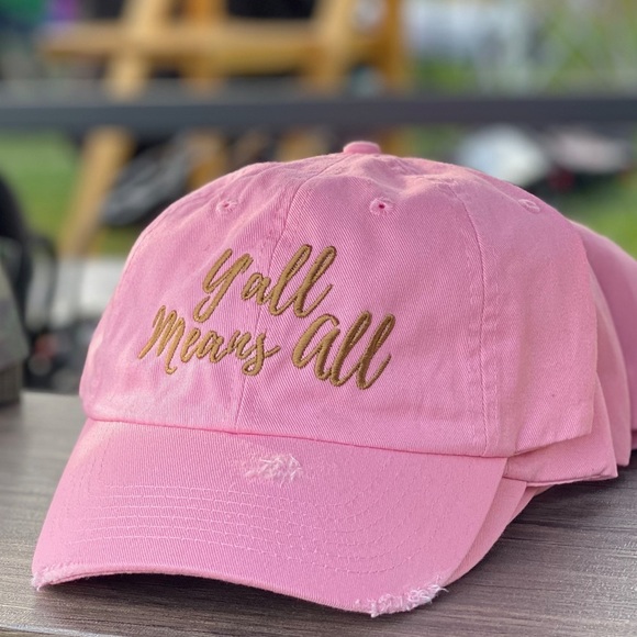 The Rhinestone Rodeo Accessories - Y’All Means All ✨🤠🌈 Hand Distressed baseball cap